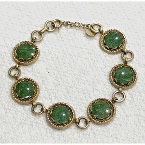 C 1950 Beautiful Signed DCE (Curtis) 1/20 14K GF & Green Stone Bracelet